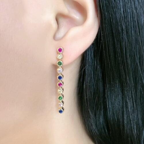 2019 Fashion Copper Colorful AAA Cubic Zirconia Little Round Trendy Dangle Earrings Women Earrings Free Drop Shipping