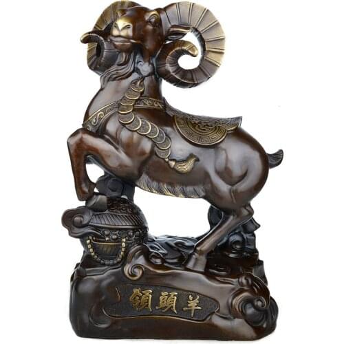 38CM huge Efficacious HOME OFFICE Talisman-The town house Money Drawing thriving business FENG SHUI Leading sheep bronze statue