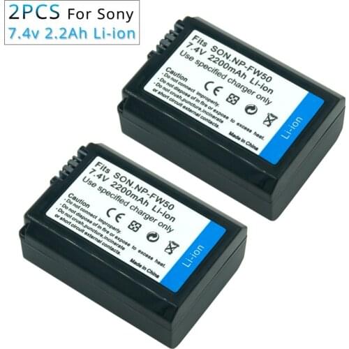 2PCS 7.4v 2.2A NP-FW50 NP FW50 NPFW50 Rechargeable Camera Battery for Sony Alpha 7R A7R 7S A7S A3000 A5000 A6000 NEX-5N 5C A55