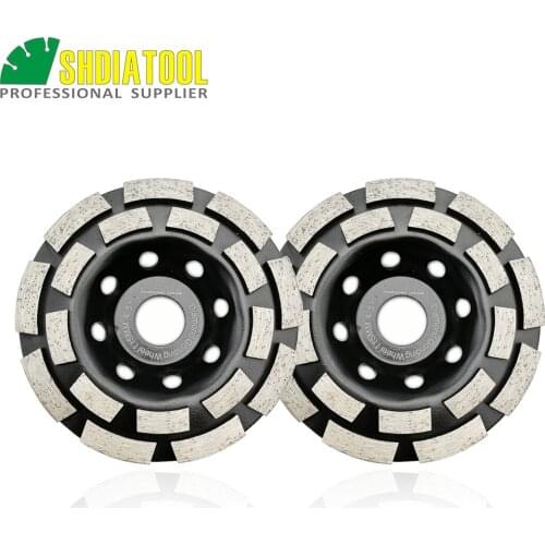 SHDIATOOL 2pcs 4.5 inch Diamond Double Row Grinding Cup Wheel 115MM Grinding disc bore 20mm/16mm