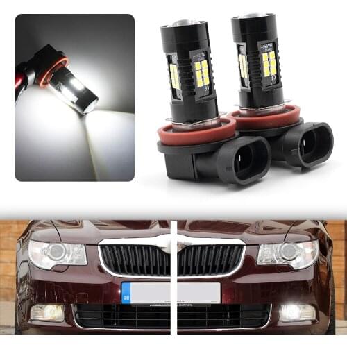 2x White No Error H8 LED Fog Light Bulb For 2008-2013 Škoda Superb II B6 3T pre-facelift LED Driving DRL Daytime Running Light