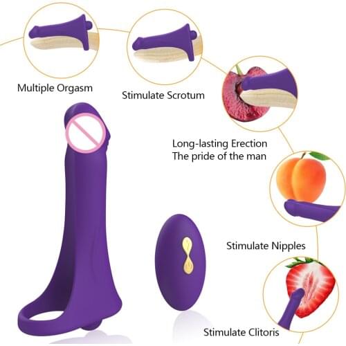 Wireless Remote Control Strap On Dildo Double Penetration Penis Extender Vibrator Penis Ring Delay Ejaculation Sex Toys For Men
