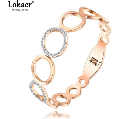 Lokaer Stainless Steel Various Sizes Circles Rhinestone Cuff Bangles Bracelets Lovers Jewelry Valentines Day Gift B18063