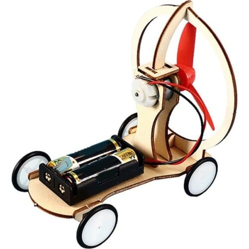 Kids DIY Science Toys Wooden Educational Scientific Experiment Assembled Kit Electric Wind Power Racing Car