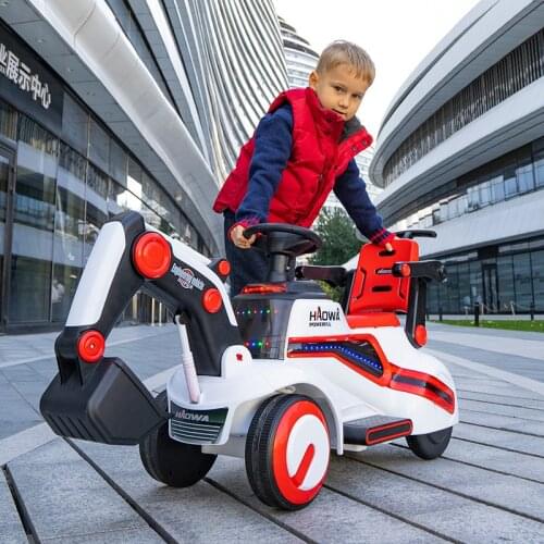 Children Electric Car Four Wheel Dual Drive Charging Remote Control Toy Sit And Push Self Driving Excavator Engineering Vehicle