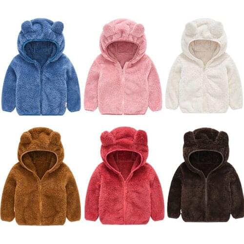 Kids Faux Fur Coats New Fashion Cute Bear Ear Cartoon Hooded Jacket For Boys Girls Soft 1 2 3 4 Years Children Outerwear Clothes