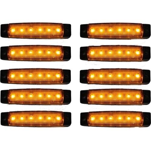 HLZS-10 Pcs 12V 6 LED Orange Side Marker Indicators Lights Truck Trailer Lamp