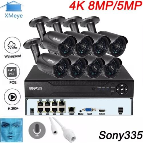 Face Detection 5MP 4CH 8CH 8 Channel Xmeye H.265+ Waterproof IP66 Gray Metal Infrared Security Dome AHD CCTV Camera Kits System