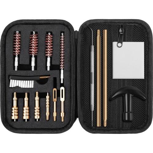 16PCS/Set Gun Cleaning Kit for .22/.357/.38/9mm/.40/.45 Cal Portable Tactical Hunting Rifle Pistol Gun Cleaning Tool Set