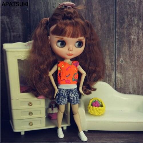 Cartoon Fashion Doll Clothes Set For Blythe Doll Outfits Orange Vest Tank Top & Shorts For Blythe 1/6 Dolls Accessories Toys