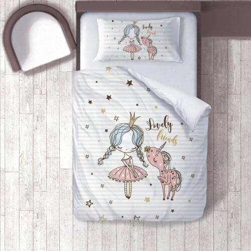 Duvet Cover Set Bedding Set Pillow Case for Baby and Kids Room 3D Printed White Ballerina Girl Unicorn Model 193