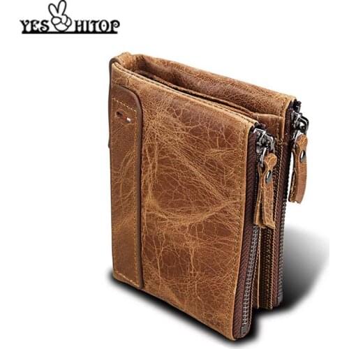 Wallet men Short purse Genuine Leather Solid