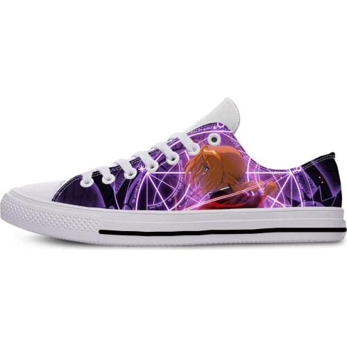Japanese Anime Manga Cartoon Fullmetal Alchemist Casual Cloth Shoes Low Top Breathable Lightweight 3D Print Men Women Sneakers