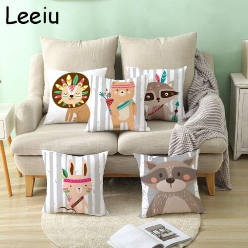 Leeiu 45X45cm Fox Bear Lion Animal Pillow Case Woodland Jungle Birthday Cushion Cover Decoration For Home Wedding Baby Shower