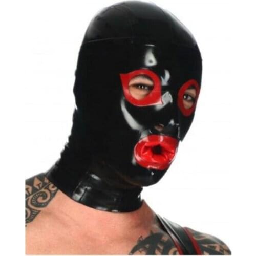 Party Mask Cosplay Kinky Hood Latex Rubber Hood Fetish Mask Latex Hooded 0.4mm open eye mask with Tongue bdsm mask bdsm hood