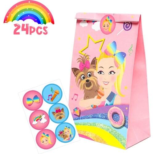 24Pcs JoJo Candy Bags with Stickers Recyclable Paper Party Supplies Gifts Bags Themed Party Decorations Favor for Kids Birthday