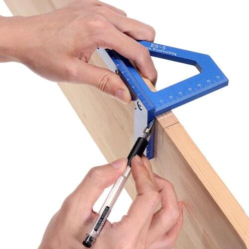 Aluminum Alloy Multipurpose Woodworking Scribing Ruler 3D Miter Angle Marker T Ruler Layout 45 Degree Measurer Tool