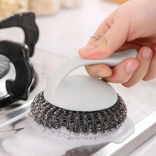 Nylon Scourers With Plastic Handle Steel Wool Scrubber Pad Kitchen Bathroom Cleaning Brush For Dishes Pots Pans