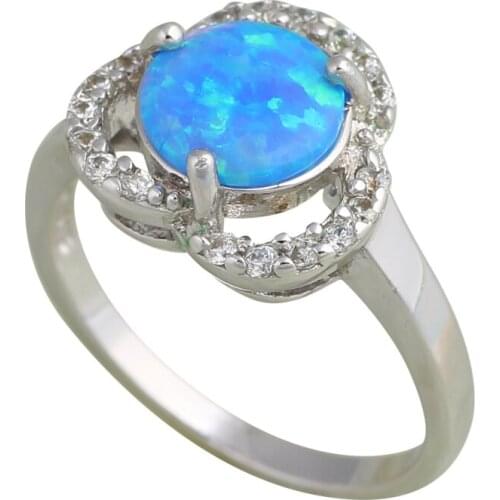 Party and other gifts Flower design Blue fire Opal Silver Stamped Rings fashion jewelry USA size#6.75 #7 #7.75 OR421A