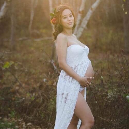 Off-the-shoulder Lace Pregnant Woman Dress For Photo Shooting Front Slit Maternity Photography Dress