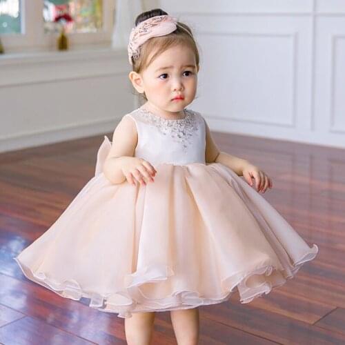 Newborn Baptism Dress Baby Girl First Birthday Party Wear Beads Tulle Toddler Girl Christening Gown Wedding Princess Vestidos