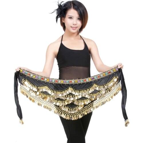 Indian Egyptian Coins Belt Belly Dance Costumets Accessories Women Clothing Hip Scarf With Colorful Rhinestones