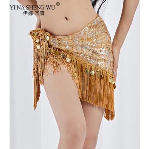 Wholesale Belly Dance Accessories Women Dance Belt Gold Coins Dance Hip Scarf Performance Costumes Tassel Sequins Waist Chian