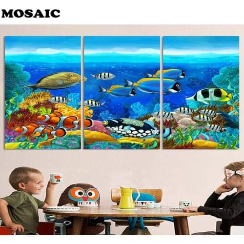 Full square Diamond picture fish 5D DIY Diamond Painting ocean sea fish round Drill Simple Modern Style Home Decor Cross Stitch