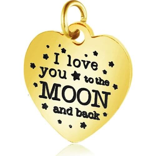Stainless Steel Full Polished Love You to the Moon Heart Charm Pendants for Bracelet Necklace DIY Jewelry Making Wholesales