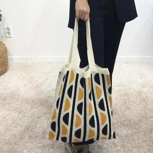 Female Casual Crochet Top-handle Tote Bag Women Teenager Korean Fashion Retro Leisure Soft Knitting Shopping Shopper Handbag