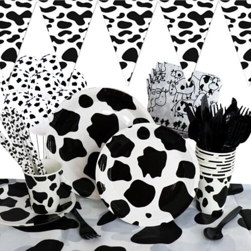 Cow Theme Party Disposable Party Tableware Cow Paper Plate Paper Cup Napkins Tablecloth Banners Birthday Party Decoration