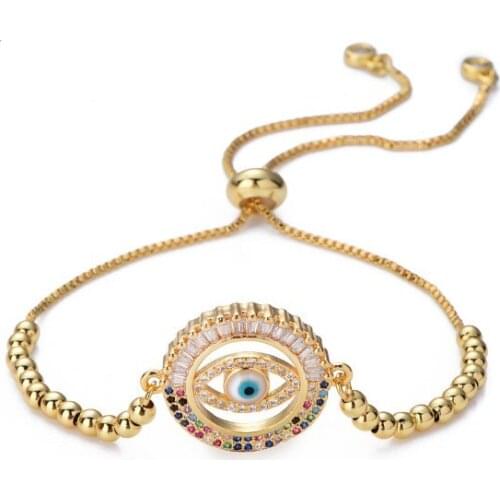 Eye multicolor micro pave cz zircon cubic zirconia Bracelet Adjustable silicone silver gold plated Charm Snake Chain cfv2