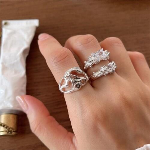 Real 925 Sterling Silver Irregular Beads Rings For Women Accessories, Punk Cubic Zirconia Ring Wedding Party Female Jewelry 2021