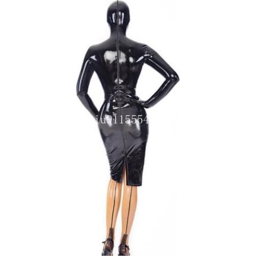 Sexy Latex Woman Body Catsuit Women Dress with Hood and Gloves Back Zippers Cosplay Costume