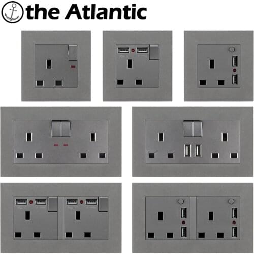 Gray Plastic Frame UK Plug Power Socket 13A With USB Wall Outlet Double Outlet Singapore Ireland Malta Maldives Grey 146Type
