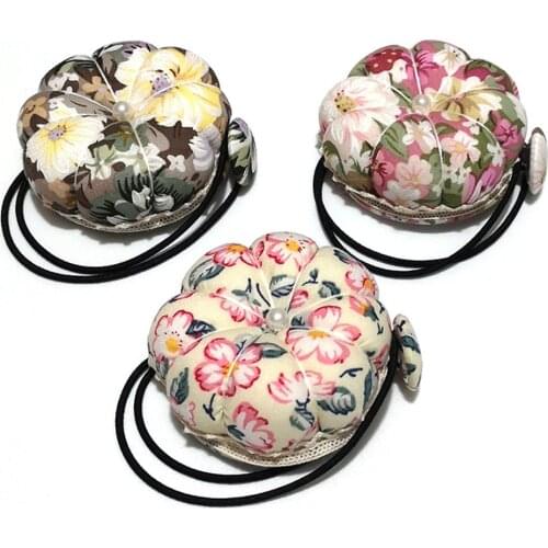 Colorful Flower Pumpkin Shaped Needle Pin Cushion Pincushion Wrist Strap Stitch Needlework Mat Handmade Sewing Accessories