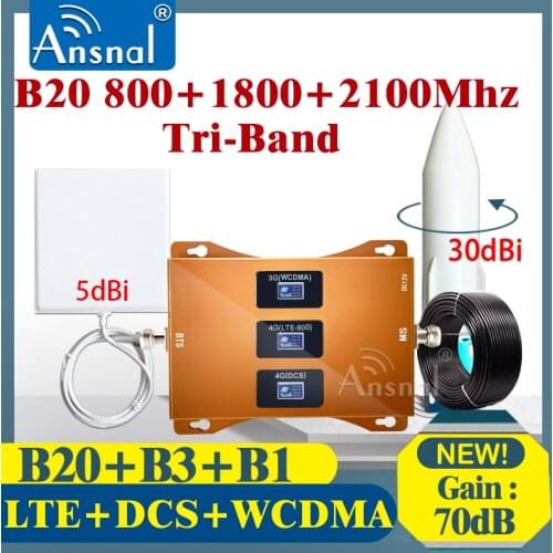 BigSale!!4G Repeater B20 800 1800 2100Mhz Tri-Band CellPhone Cellular Amplifier GSM 2g 3g 4G Network Signal Booster LTE UMTS DCS