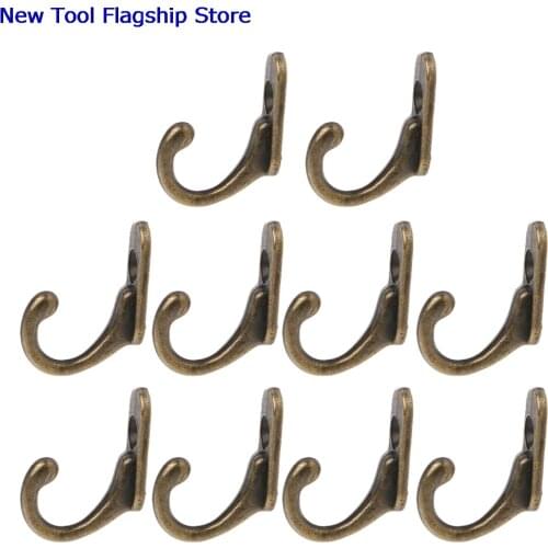 10PCS Vintage Bronze Double Coat Hangers Wall Mounted Entryway Hooks With Screws