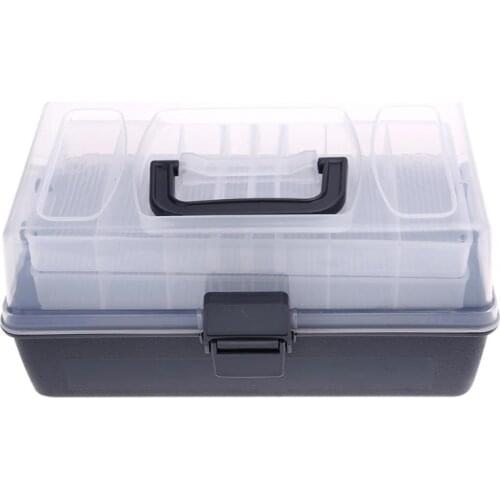 30.5*19*14cm Plastic Fishing Box Portable Kit Transparent Cover Black Storage Case Clear Fishing Tackle Boxes Large 3 Layer New