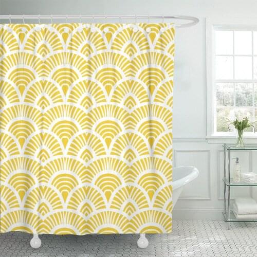 Yellow Scallop Vintage Pattern with Scale Motifs in 1930S and 1920S Style Bohemian Chinese Shower Curtains Waterproof Polyester