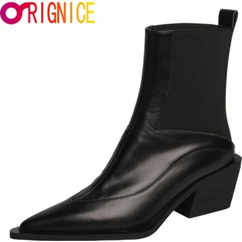 Orignice Chic Simple Autumn Women Ankle Boots High Quality Leather Fashion Pointed Toe Ladies Chunky Heels Shoes Drop Shipping