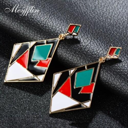 Meyfflin Long Earrings Women Jewelry 2020 Punk Gold Enamel Drop Earring bijoux jewelry Brincos Fashion Geometric Earring Female