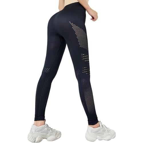 SALSPOR Fitness Leggings Women High Waist Cutout Breathable Mesh Slim Jeggings Feminine Workout Buttocks Push Up Legging Female