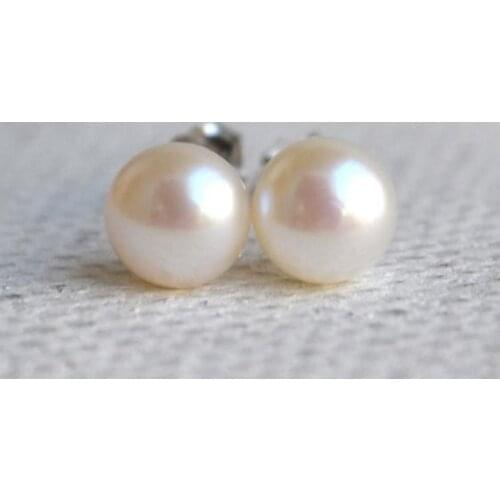 Women Pearl Earrings AAA 7-7.5MM White Color Real Freshwater Pearl Stud Earrings 925 Sterling Silver Fine Jewelry