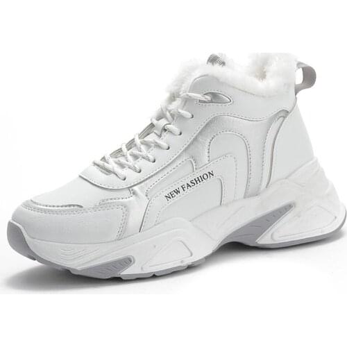 Womens Tide High Help Shoes Winter Boots Warm Fur Plush Lady Casual Lace Up Sneakers Zapatillas Mujer Platform Snow Booties