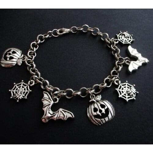 Bat Spider Web Halloween Charm Bracelet Gothic Punk Goth Nu Gothic Jewelry Fashion Statement Rock Halloween Women Gift Punk