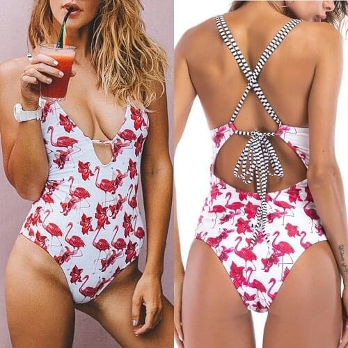 2021 swimsuit for women bathing suit triangle swimsuit female print sexy deep V back tie ins wind swimmingwear