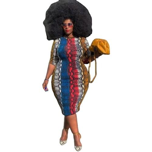 Mini Dress Women Plus Size Clothing Gradient Snake Print Dress Bodycon High Waist Elegant Short Dresses Wholesale Dropshipping
