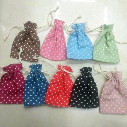 10pcs Colored Dots Cotton Packaging Bag Drawstring Gift Bag Tote Bags for Women Storage Jewelry Display Pouch Small Cloth Bags