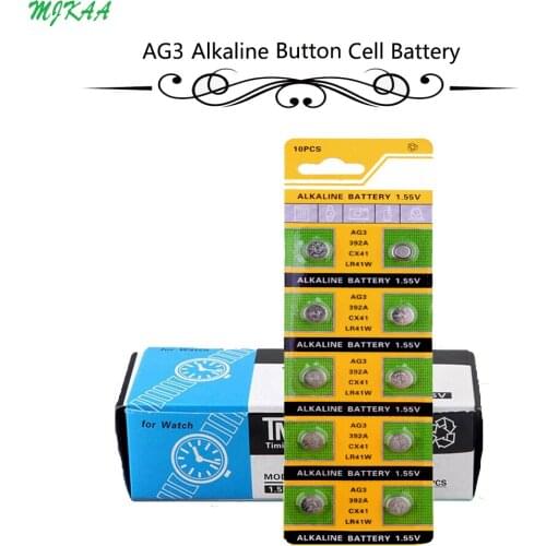 200Pcs=20Card AG3 For Watch Toys Remote SR41 192 Cell Coin Alkaline Battery 1.55V L736 384 SR41SW CX41 LR41 392 Button Batteries